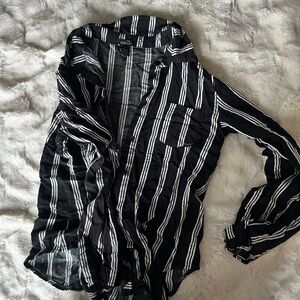 Black and White Striped Button-Up Shirt